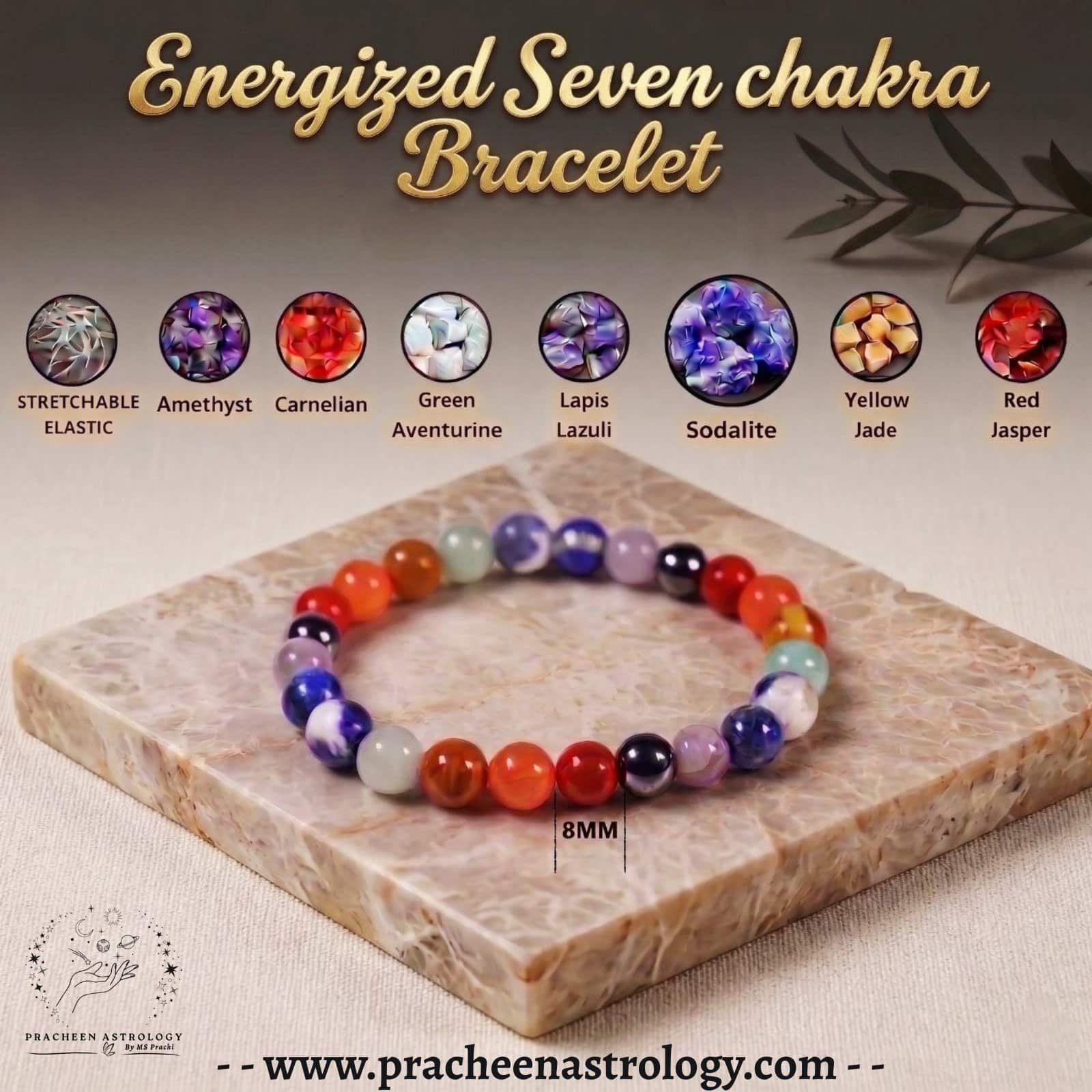 Pracheen Crystals Seven Chakra Bracelet Pracheen Crystals Seven Chakra Bracelet