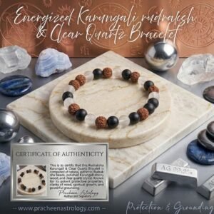 Pracheen Crystals Energized Karungali Rudraksha Clear Quartz Bracelet